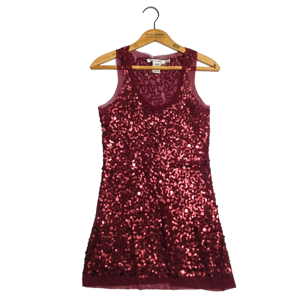 Vintage Y2K Max Studio Sequin Tank Top Size XS Sparkle Fairy Whimsygoth Maroon